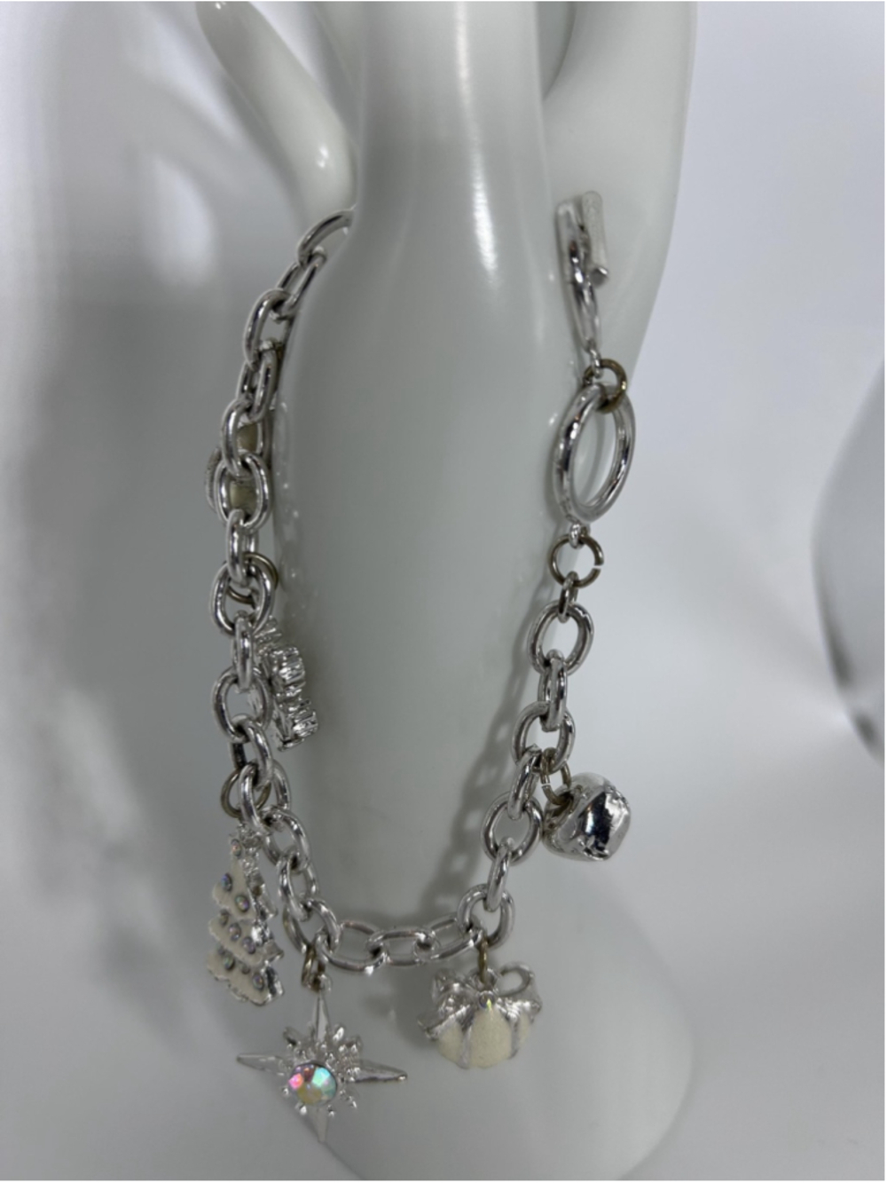 Bracelet Silver Plated Charm Toggle Multicolor Crystal Christmas Snowflake